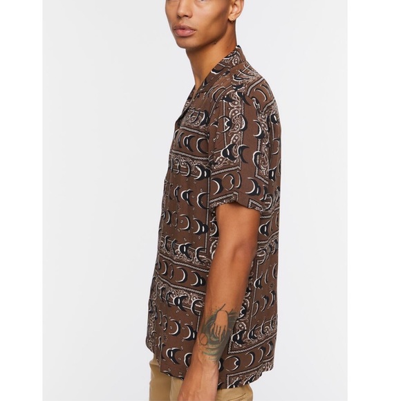 MENS CRESCENT MOON BROWN PRINT SHIRT - Picture 5 of 8
